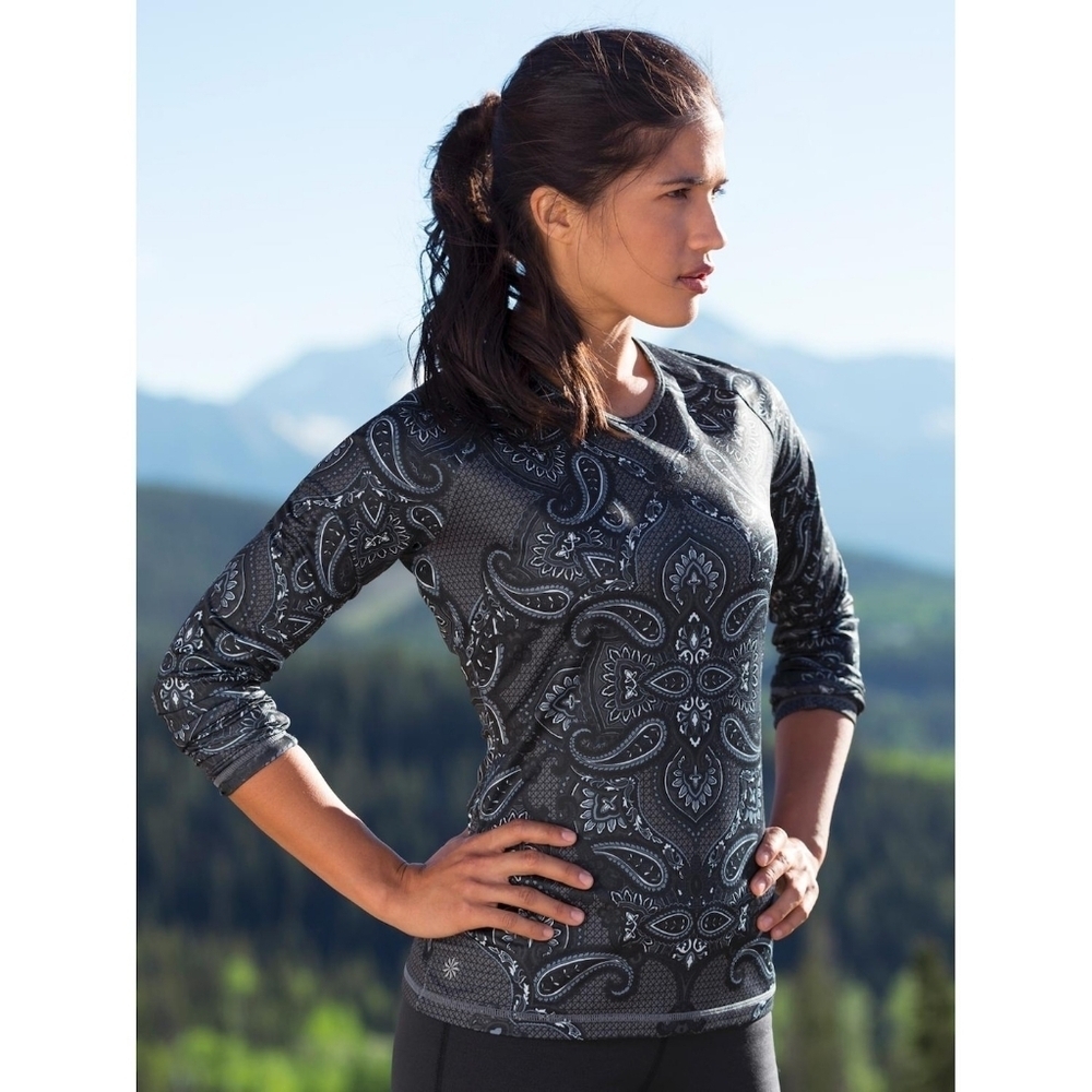 Athleta Sierra Nevada Winter Training Top Sz Large Gray Paisley Hiking Ski Snow